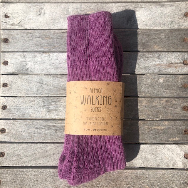 Alpaca walking socks, 75% Alpaca wool. Thick socks with a cushioned sole. Plum